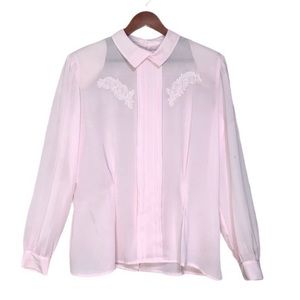 VTG Kelly Scott Pink Pleated Long Sleeve Peter Pan Collar Button Down Blouse Top